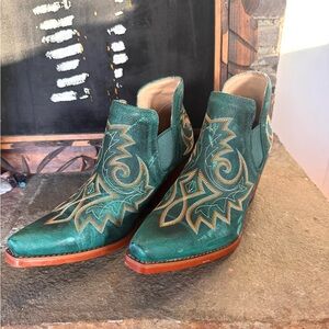 Durango Teal Green Embroidered Western Ankle Booties
